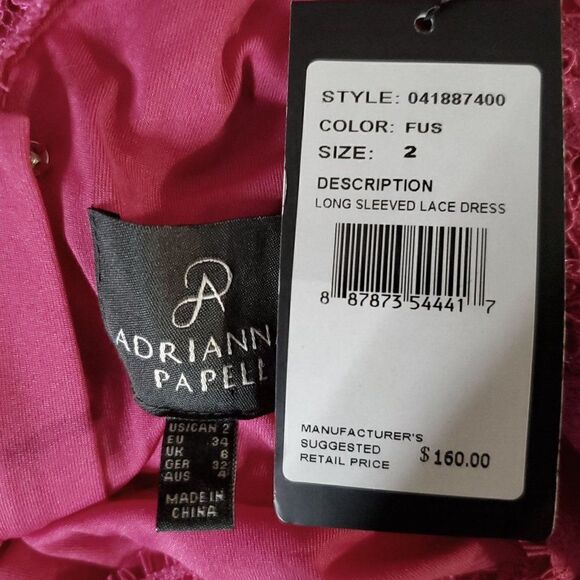 NEW Adrianna Papell Pink Lace Bodycon Dress 2 Long Sleeve Full Zipper Back - Picture 6 of 8